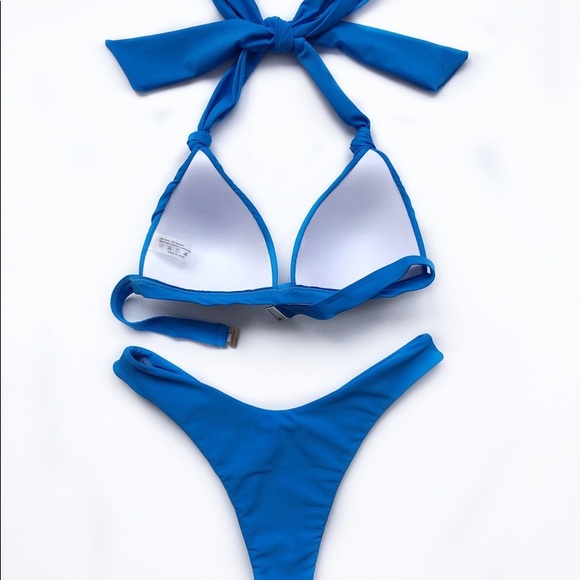 🆕Blue Neck Tie Shell Top Bikini Set Bathing Suit - Picture 5 of 5